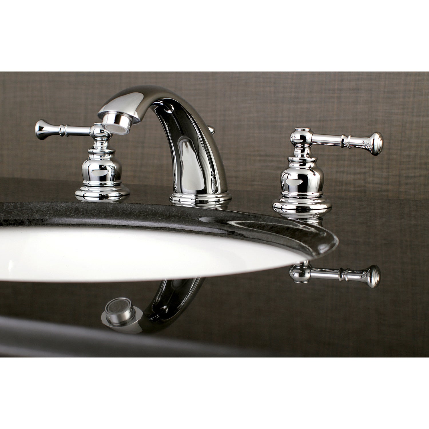 Kingston Tulare KB961NL - Naples Two-Handle 3-Hole Deck Mount Widespread Bathroom Faucet with Pop-Up Drain, Polished Chrome — thumbnail 2